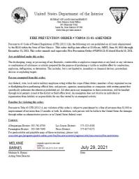 A screen shot of amended Fire Prevention Order # NM910-21-01-AMENDED.