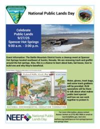 Poster advertising volunteer opportunity for cleanup at Spencer Hot Springs on Sep. 27, 2025.